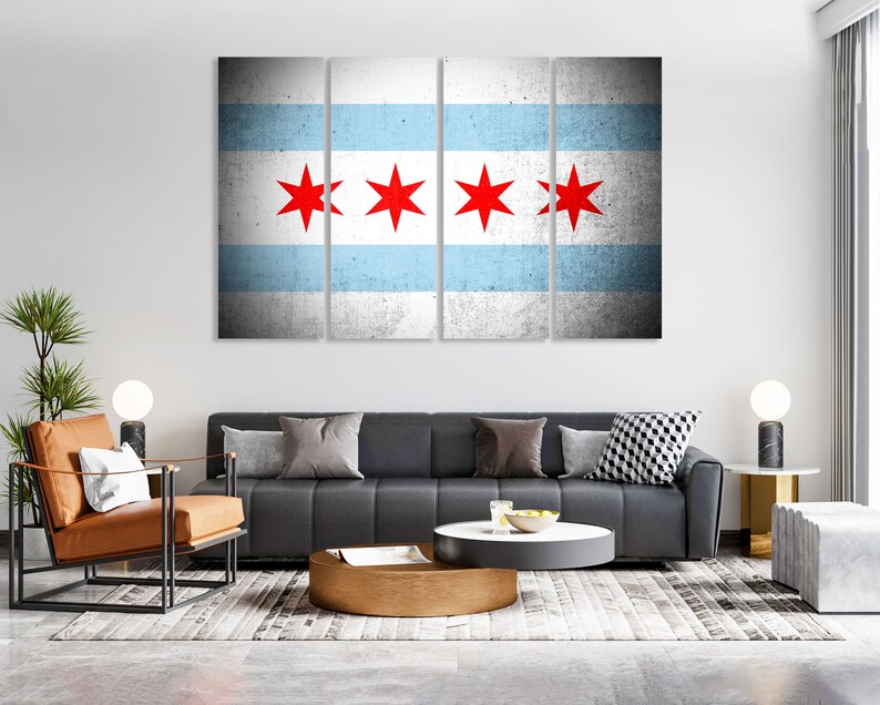 Chicago Flag Wall Art Chicago Flag Wall Decor Chicago Flag Etsy