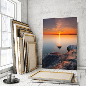 Beautiful sunset wall decor for home, Sunset over water wall art pictures, Landscape with Lake original decor for wall