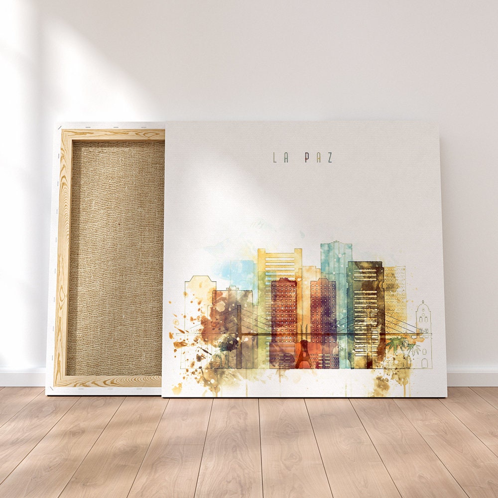 La Paz framed canvas wall art, Bolivia prints on canvas, ready to hang at your home or office, La Paz watercolor canvas, La Paz artwork