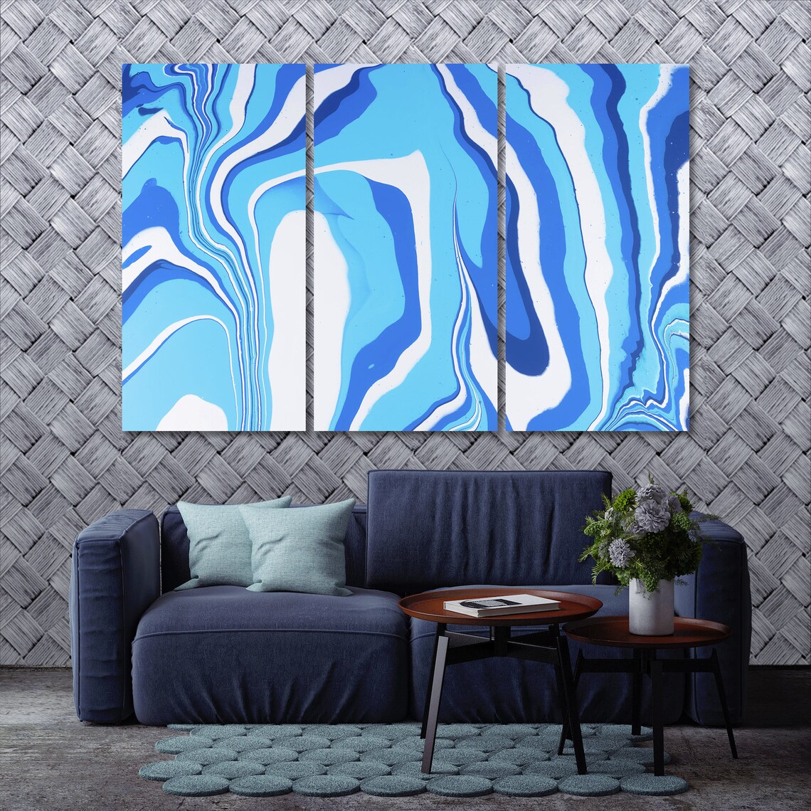Blue and White Abstract Art Canvas Print Etsy