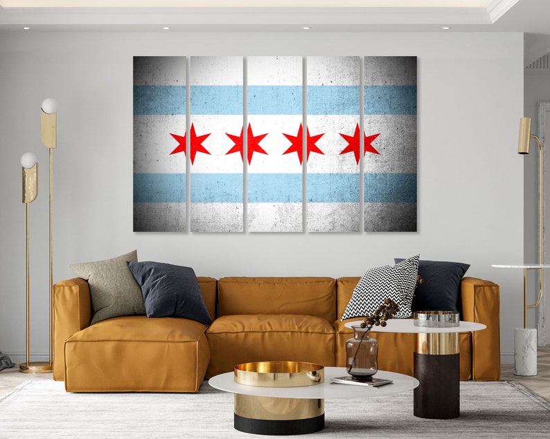 Chicago Flag Wall Art Chicago Flag Wall Decor Chicago Flag Etsy