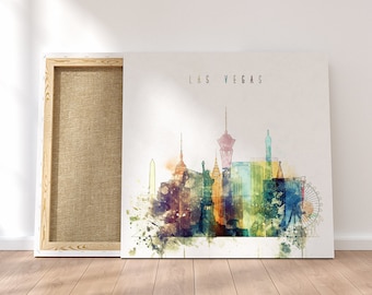 Las Vegas framed canvas wall art, Nevada artistic prints on canvas, ready to hang at your home or office Las Vegas watercolor wall art
