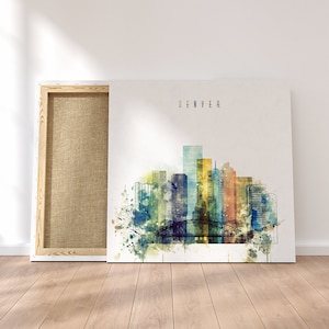 Denver Skyline Watercolor Print – Colorado Cityscape Wall Art | Modern Abstract Poster, Urban Architecture Home & Office Decor
