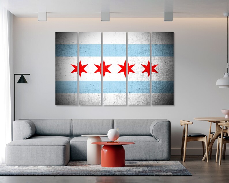 Chicago Flag Wall Art Chicago Flag Wall Decor Chicago Flag Etsy