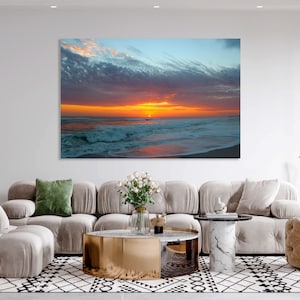 Beach Sunset Photography Print – Ocean Wall Art | Coastal Landscape Poster, Sea Waves & Colorful Sky Home Decor