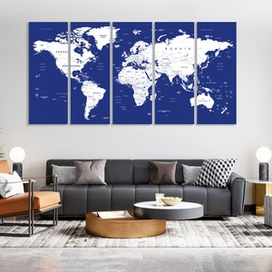 World Map Canvas Print Wall Art Push Pin World Map Wall Decor World Map Print World Map Art Travel Map Canvas Art Canvas Decor