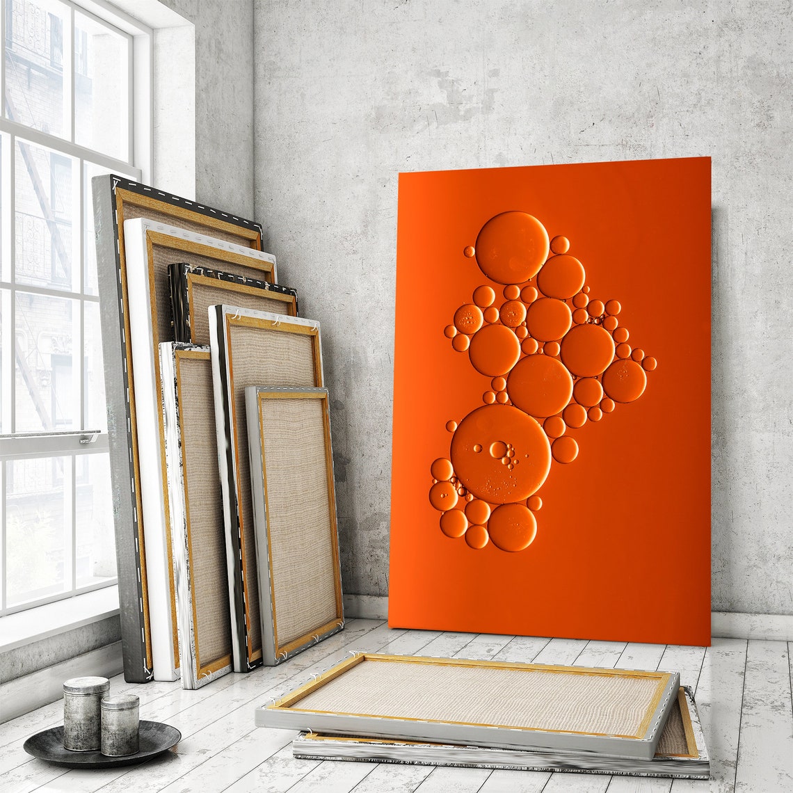 Orange Bubbles Abstract Wall Art Orange Canvas Wall Decor Etsy