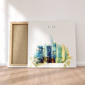 Doha framed canvas wall art, Qatar artistic prints on canvas, ready to hang at your home or office Doha modern wall art Doha watercolor