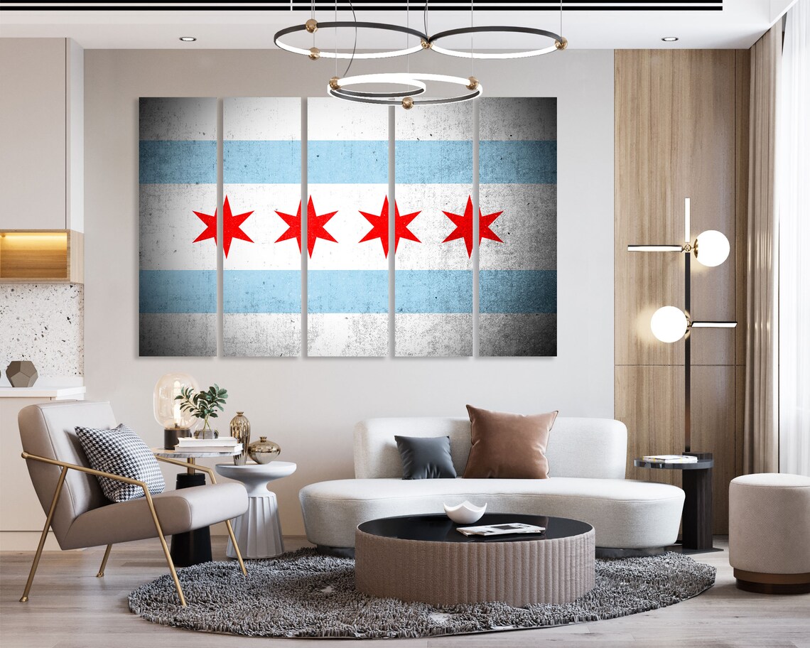 Chicago Flag Wall Art Chicago Flag Wall Decor Chicago Flag Etsy