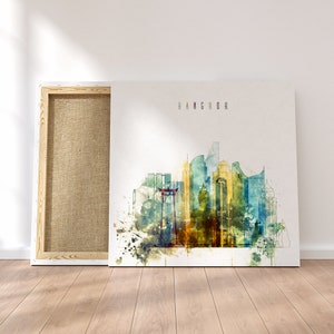 Bangkok framed canvas wall art, Thailand artistic prints on canvas, ready to hang at your home or office, Bangkok watercolor wall decor