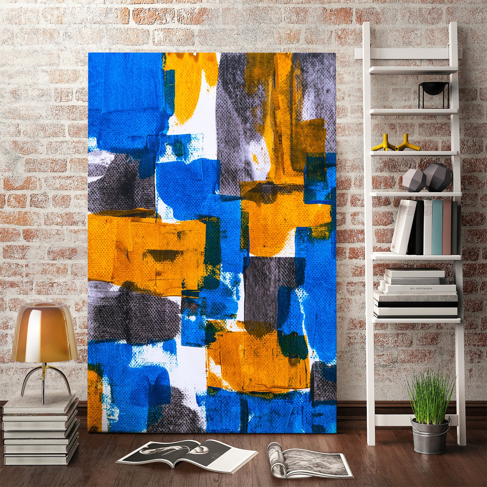 Orange and Blue Abstract Wall Painting Art Orange Streaks of Etsy