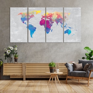 World Map Canvas Wathercolor Print Wall Art World Map Wathercolor Wall Decor World Map Print World Map Art Travel Map Canvas Art Decor