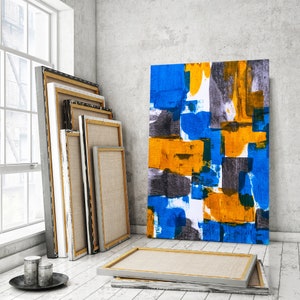 Orange and Blue abstract wall painting art, Orange streaks of paint, Modern wall decorations, Watercolor Abstract art for wall, Abstract art