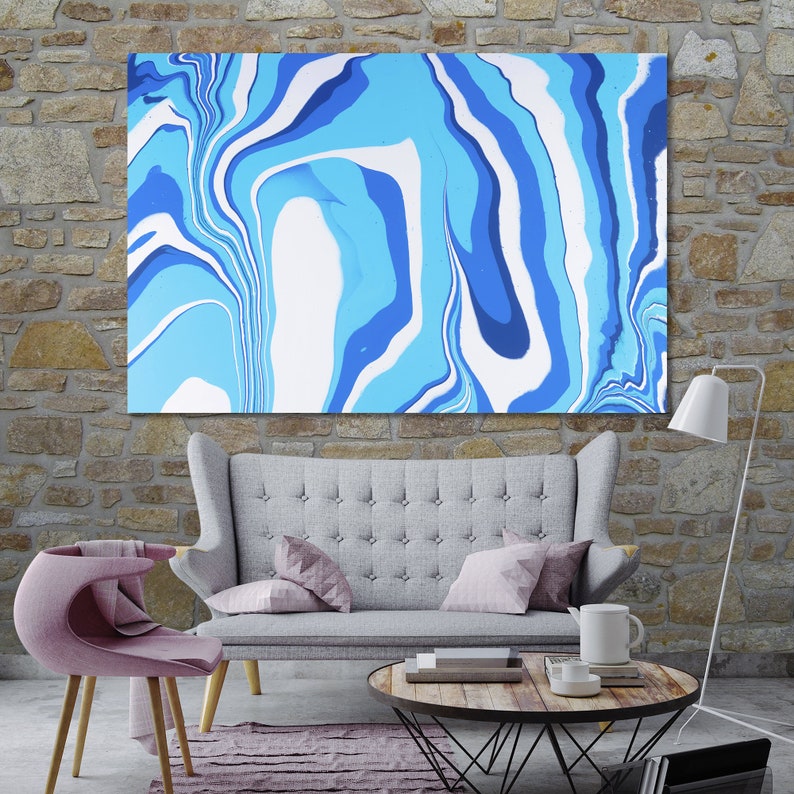 Blue and White Abstract Art Canvas Print Etsy