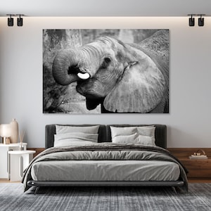 African Elephant Wildlife Photography Print – Safari Animal Wall Art | Nature Poster, Black and White Elephant Portrait Artwork