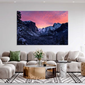 Winter Sonnenaufgang in Yosemite Wanddekor Drucke, Yosemite National Park Wandkunst, Yosemite Malerei auf Leinwand, Berge Landschaftsbild