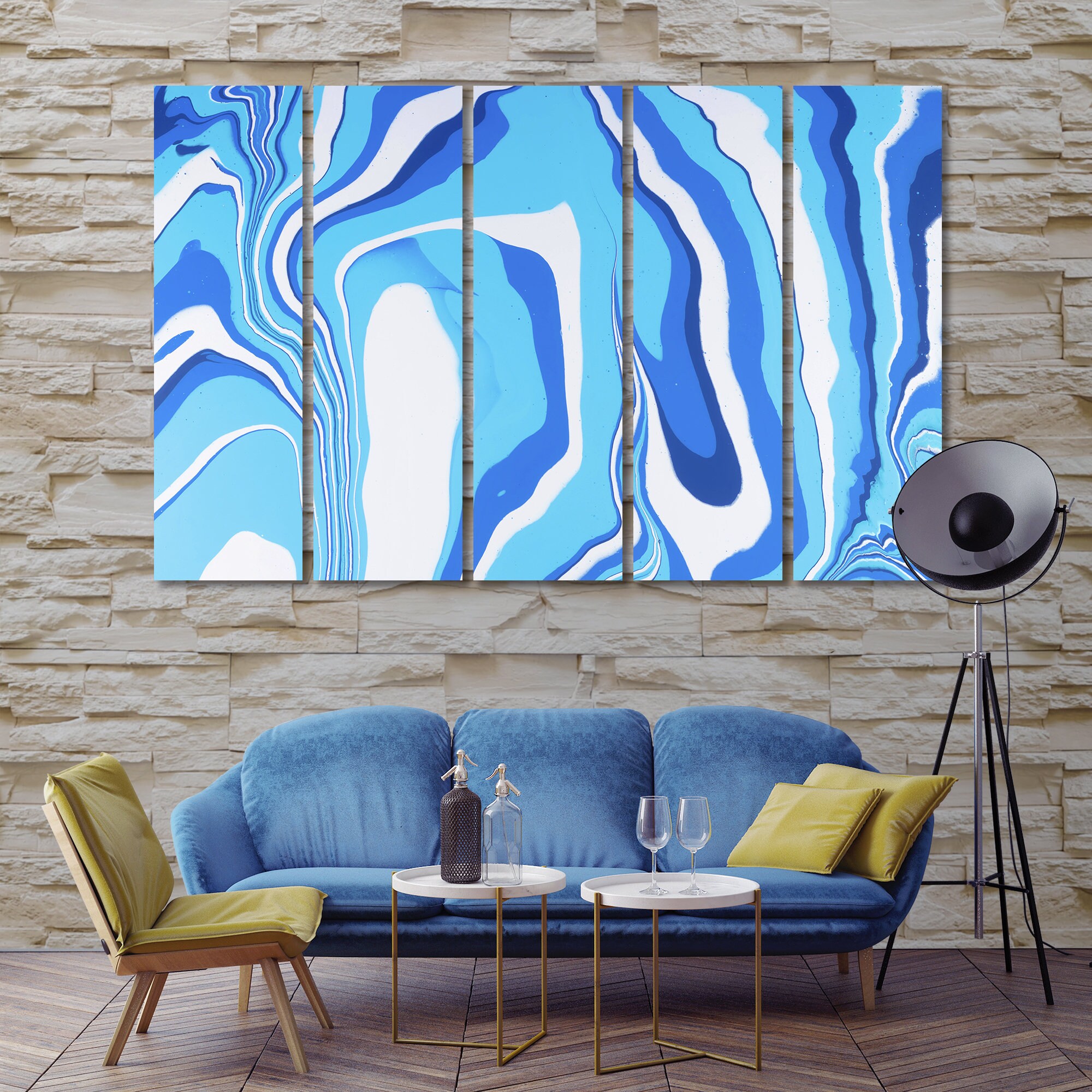 Blue and White Abstract Art Canvas Print Etsy