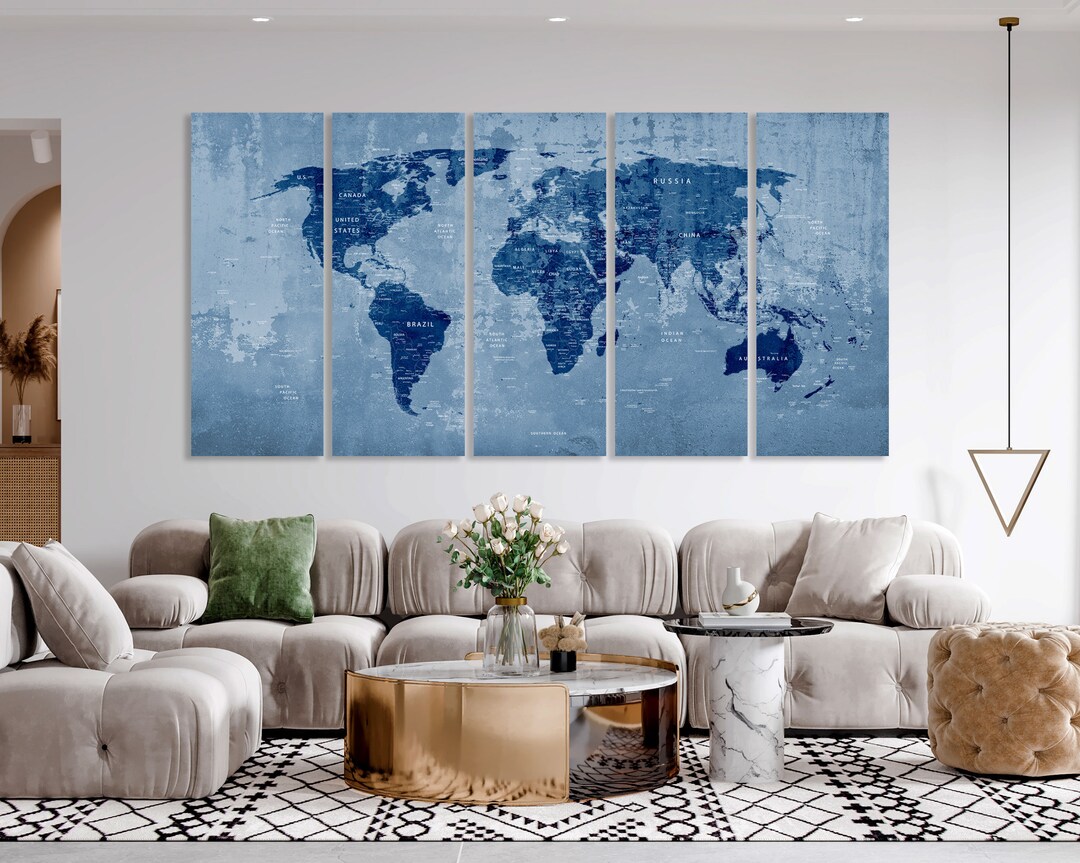 World Map Canvas Print Wall Art Push Pin World Map Wall Decor - Etsy