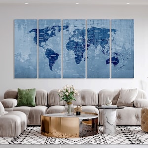 World Map Canvas Print Wall Art Push Pin World Map Wall Decor World Map Print World Map Art Travel Map Canvas Art Canvas Decor