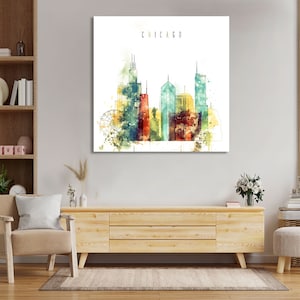 Chicago framed canvas wall art, Illinois artistic prints on canvas,  Chicago wall decor, Chicago artwork, Chicago cityscape print canvas