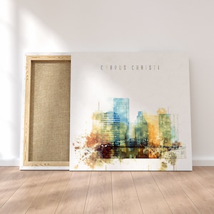 Corpus Christi framed canvas wall art, Texas prints on canvas, ready to hang at your home or office, Corpus Christi watercolor wall decor