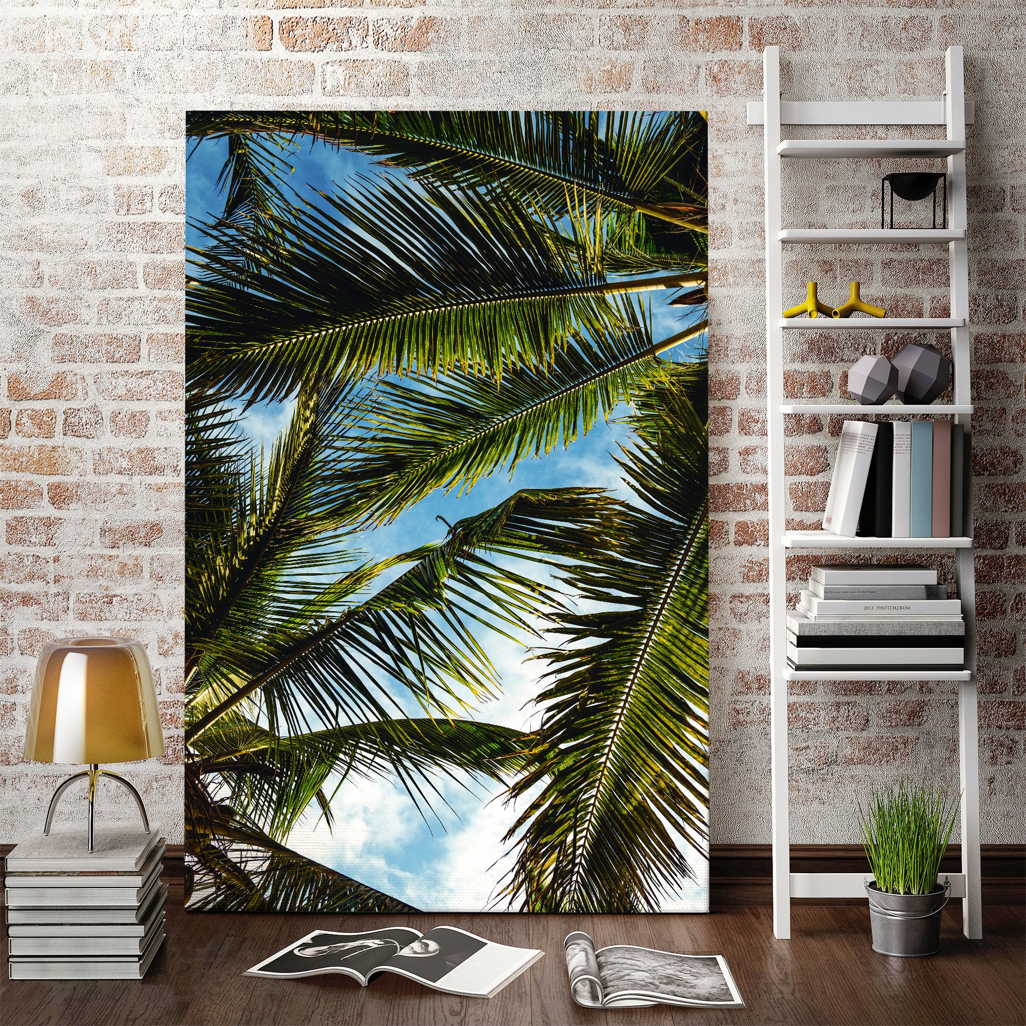 Coconut Tree Leaves Under Blue Sky Modern Wall Decorations | Etsy