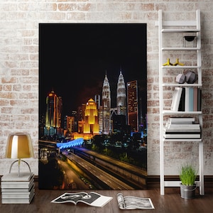 Kuala Lumpur Cityscape Night Photography Print – Malaysia Travel Wall Art | Petronas Towers Skyline | Southeast Asia Poster