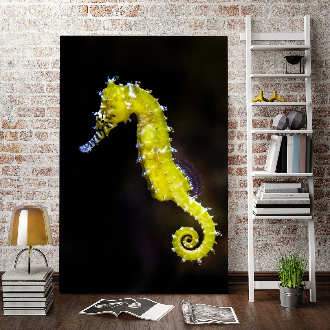 Yellow Seahorse wall art Seahorse canvas print Underwater Etsy