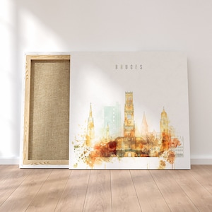 Bruges Watercolor Skyline Print – Belgium Cityscape Wall Art | Travel Poster, European Architecture Artwork, Historic Bruges Decor