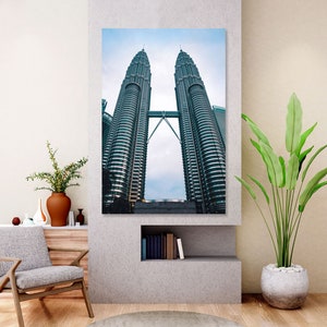 Petronas Twin Tower art on wall, Kuala Lumpur City Centre wall art design, Malaysia wall canvas decor, Luala Lumpur modern decor for home
