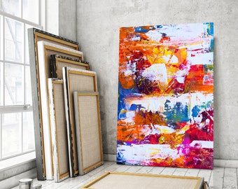 Watercolor strokes on canvas, Abstract wall art, Colorful Abstract art framed, Abstract wall decorations for home, Abstract design decor