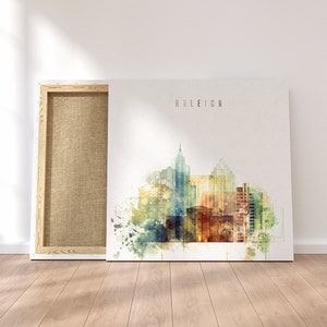 Raleigh framed canvas wall art, North Carolina prints on canvas, ready to hang at your home or office, Raleigh watercolor painting on canvas