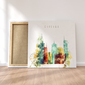 Chicago Skyline Watercolor Art Print – Modern Cityscape Wall Decor | Urban Architecture Poster, Colorful City Wall Artwork