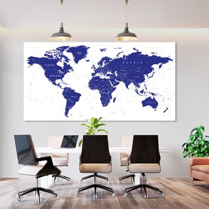 Carte du monde, impression sur toile, art mural avec punaises, carte du monde, décoration murale, carte du monde, impression, carte du monde, art, carte, voyage, toile, toile, art