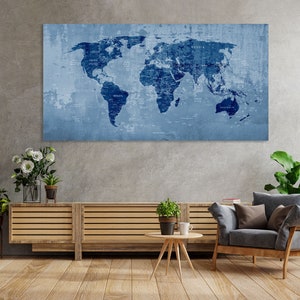 World Map Canvas Print Wall Art Push Pin World Map Wall Decor - Etsy