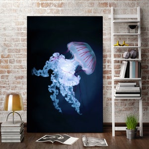 Glowing Jellyfish Wall Art – Deep Sea Ocean Photography Print | Marine Life Decor, Underwater Wildlife, Coastal Nautical Artwork