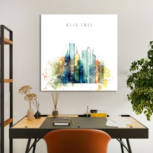 Hong Kong framed canvas wall art, China artistic prints on canvas, ready to hang at your home or office Hong Kong watercolor print canvas