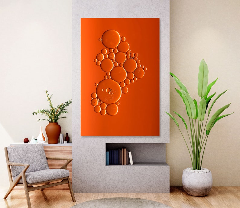 Orange Bubbles Abstract Wall Art Orange Canvas Wall Decor Etsy