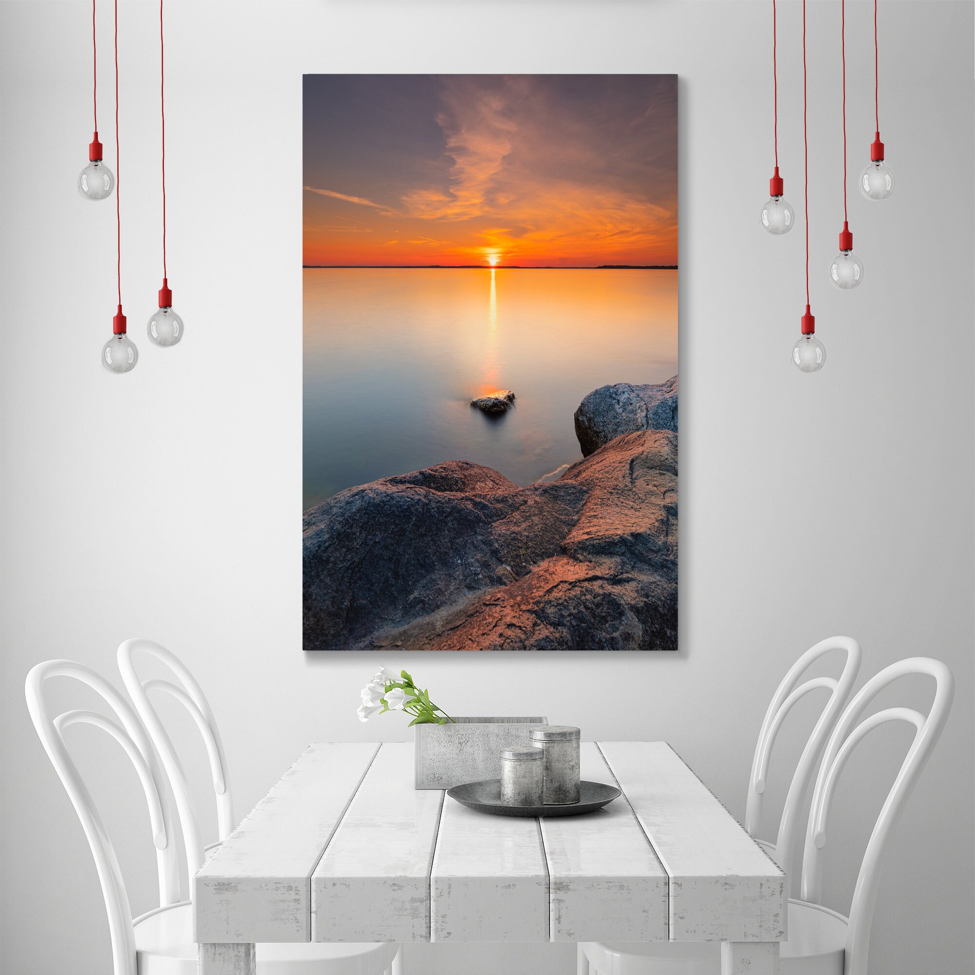 Beautiful sunset wall decor for home, Sunset over water wall art pictures, Landscape with Lake original decor for wallthumbnail