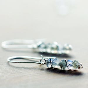 Sterling silver Labradorite earrings | Natural gemstone earrings | Wire wrapped earrings | Dainty beaded earrings | Raw Labradorite jewelry