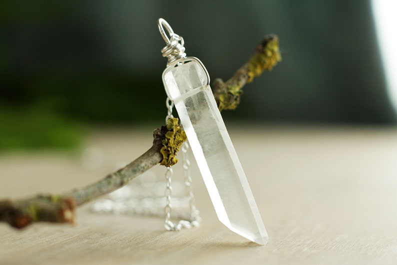 Sterling Silver frosted Quartz necklace, Unisex Quartz crystal necklace, White Quartz pendant, Raw gemstone necklace, April birthstone image 1