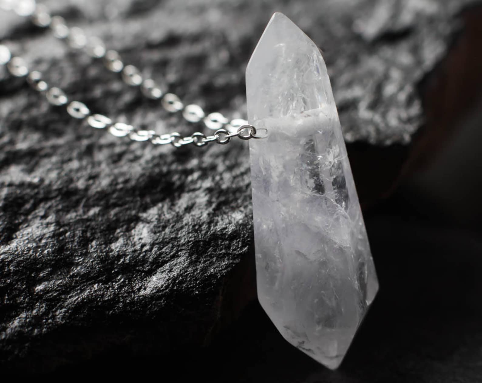 Polished Quartz pendant Sterling silver clear Quartz Etsy