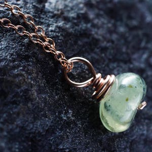 Rose gold wirewrapped Prehnite pendant | Rose gold green gemstone necklace | Pale mint green raw stone pendant | Small round natural pendant