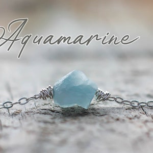 Raw Aquamarine choker | Sterling silver Aquamarine gemstone choker | Wirewrapped natural Aquamarine necklace | March birthday gift for her