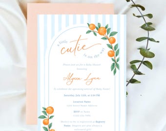 A Little Cutie Is On The Way Babypartyeinladung 5x7" Vorlage: CANVA Anpassbare Babypartyeinladung Download ."