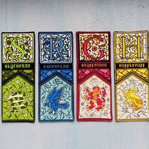Fabric Harry Potter themed bookmark. Slytherin bookmark. Ravenclaw bookmark. Gryffindor bookmark. Hufflepuff bookmark.