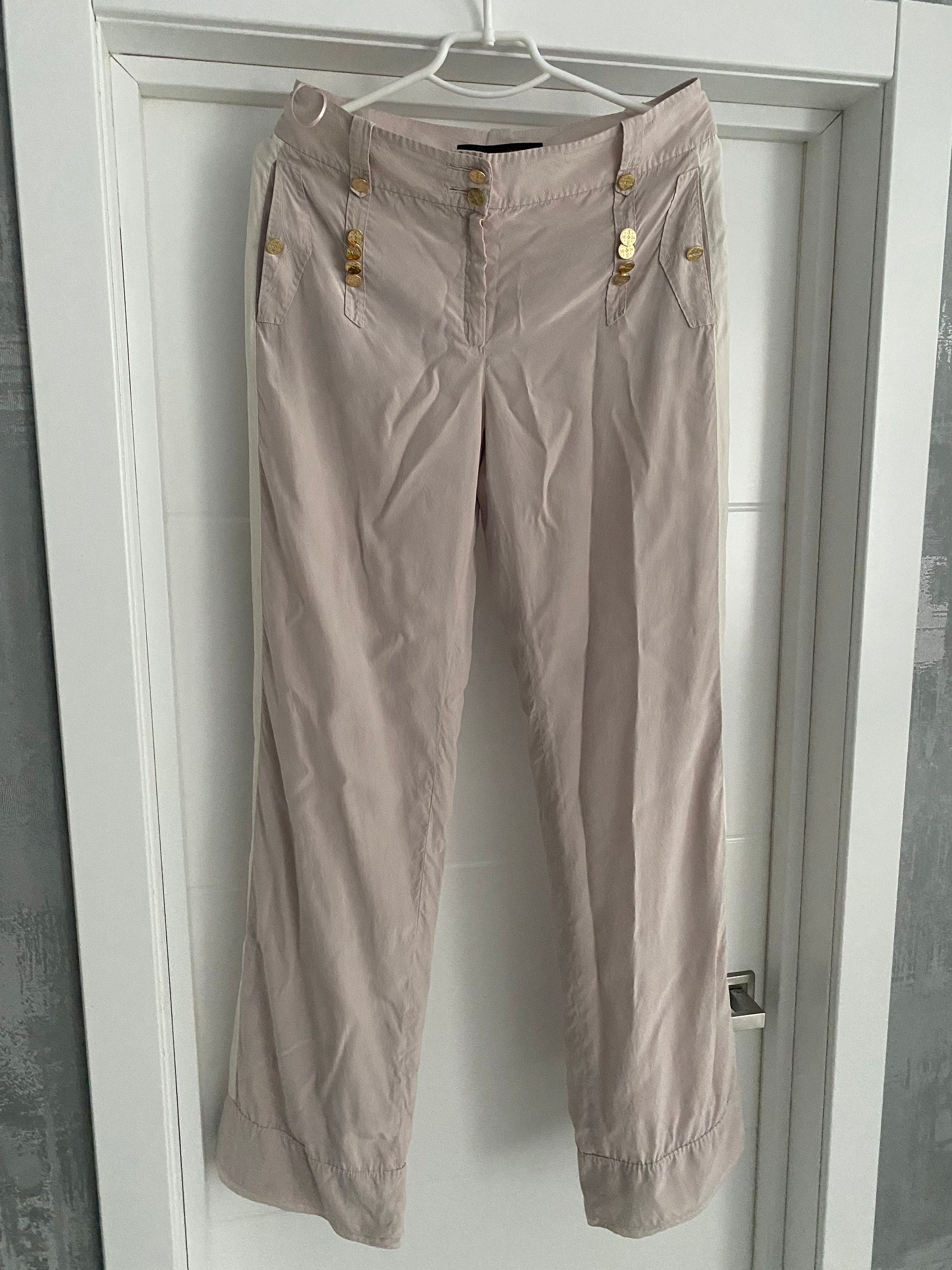 Louis Vuitton zijde wortel broek beige perzik wit gestreepte