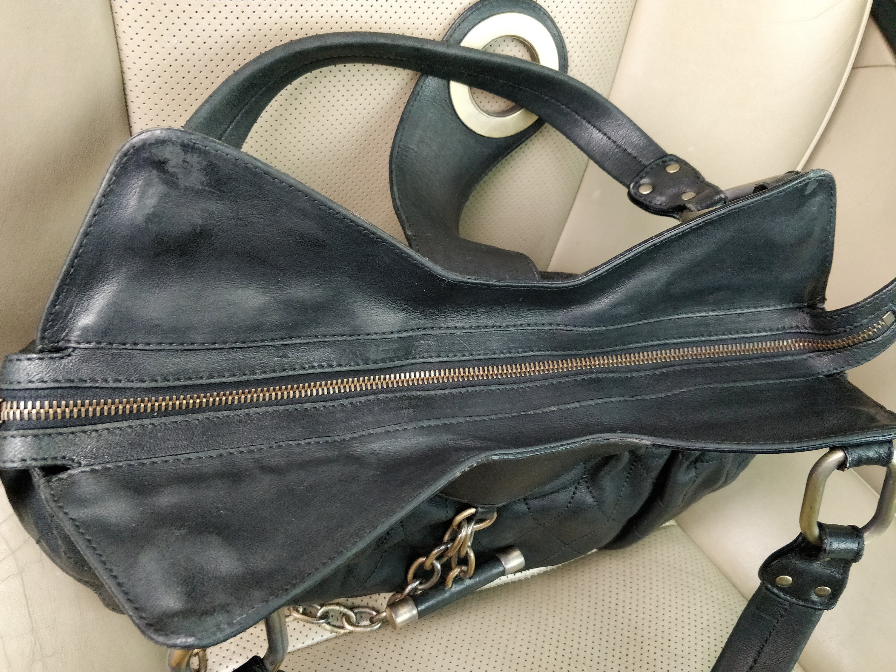 BALLY Quilted Leather Top Handle Bag Chain Satchel Purse Etsy