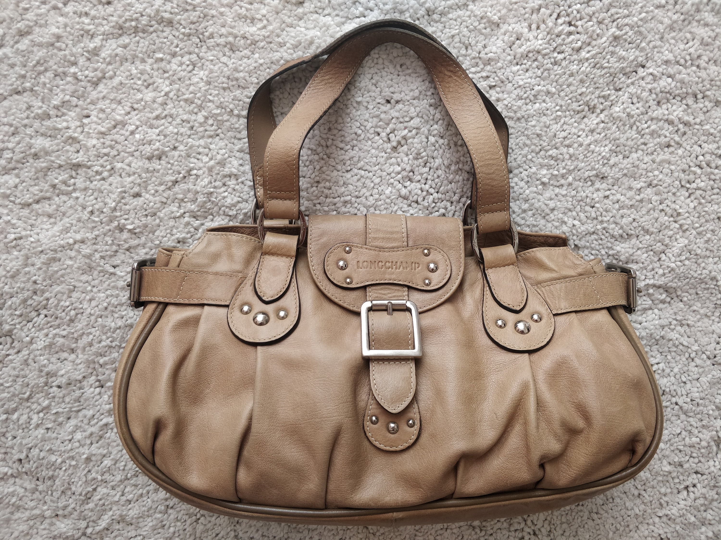 longchamp beige leather bag