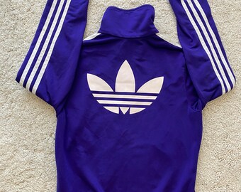 purple adidas jacket white stripes